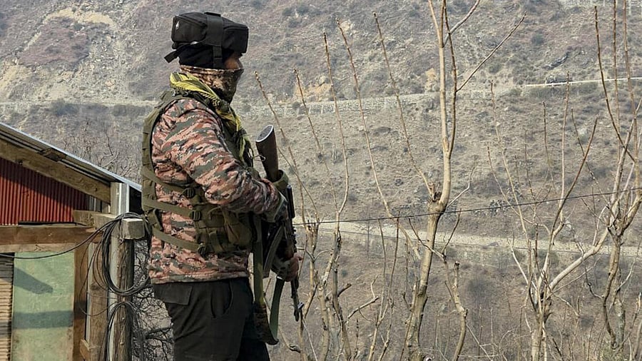 <div class="paragraphs"><p>A security officer during a search operation to track down and neutralise terrorists, in Kishtwar district, Jammu and Kashmir, Monday, Jan. 19, 2026.</p></div>