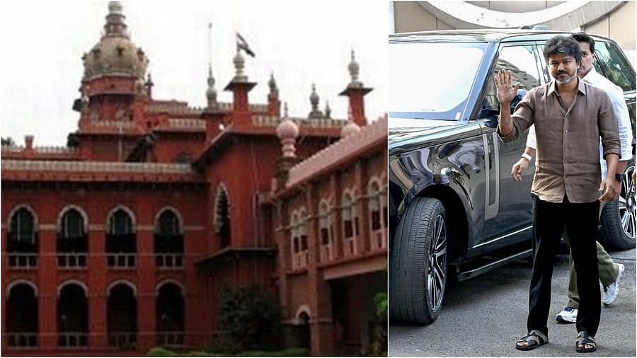 <div class="paragraphs"><p>File photo of Madras High Court(L),&nbsp;TVK chief and actor Vijay</p></div>