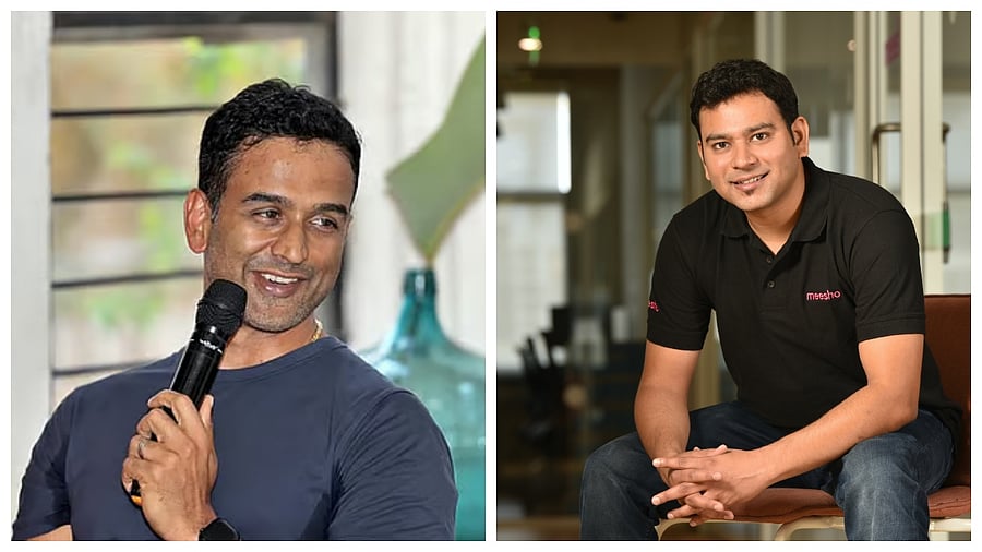 <div class="paragraphs"><p>Zerodha's Nithin Kamath (L) and Meesho's Sanjeev Barnwal.&nbsp;</p></div>