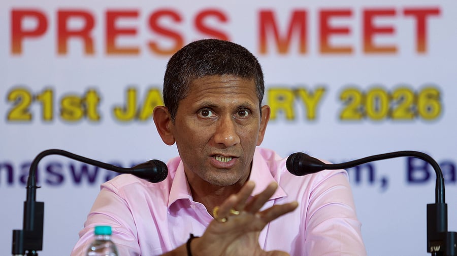 Karnataka State Cricket Association President Venkatesh Prasad addresses the media at the M Chinnaswamy Stadium in Bengaluru on Wednesday. PTI 
