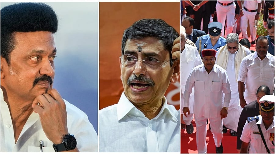 <div class="paragraphs"><p>Tamil Nadu CM M K Stalin (left) and Governor R N Ravi have been at loggerheads in recent times(L), Karnataka Governor Gehlot.</p></div>