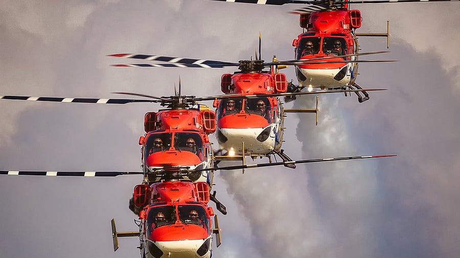 <div class="paragraphs"><p>Indian Air Force’s Sarang helicopter display team.</p></div>