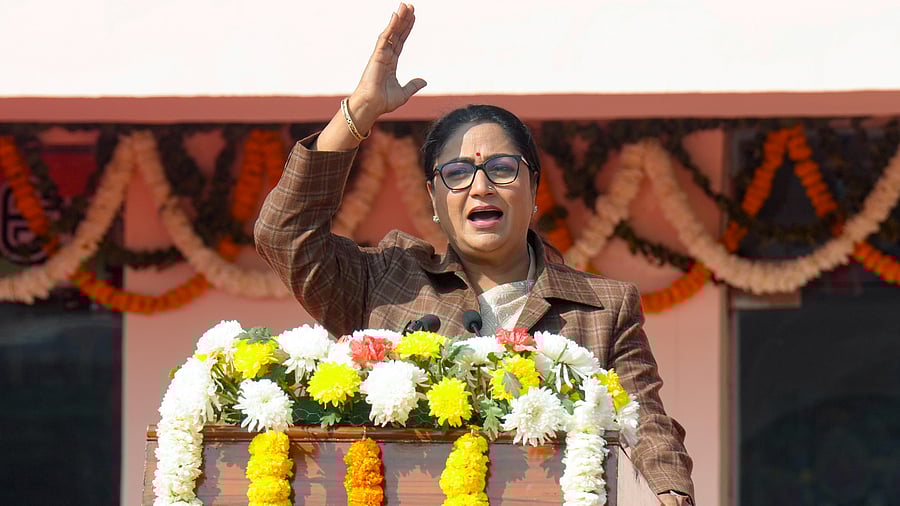 <div class="paragraphs"><p>Delhi Chief Minister Rekha Gupta addresses a gathering during a cultural programme as part of Republic Day 2026 celebrations, in New Delhi. PTI</p></div>