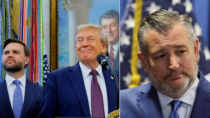 <div class="paragraphs"><p>US President Donald Trump, next to Vice President JD Vance (L) and Senator Ted Cruz </p></div>