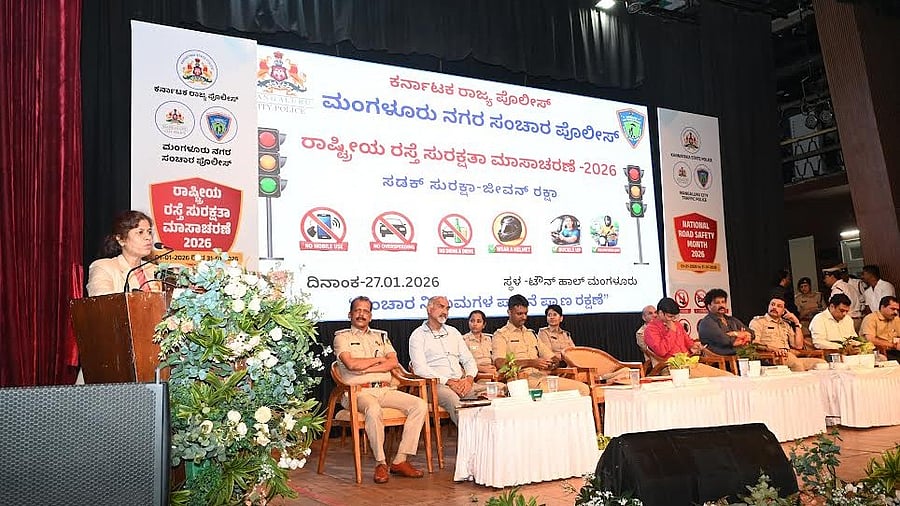 <div class="paragraphs"><p>District Legal Services Authority Member Secretary Zaibunnisa speaks during&nbsp;National Road Safety Month programme organised by the Mangaluru City Police in Mangaluru onTuesday.  </p></div>