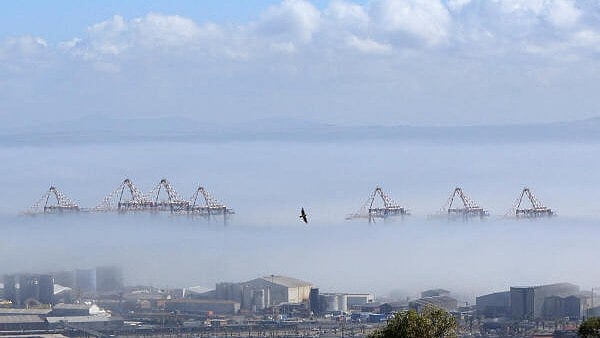 <div class="paragraphs"><p>Early morning sea fog shrouds construction container cranes at the Port of Cape Town, in Cape Town, South Africa.</p></div>