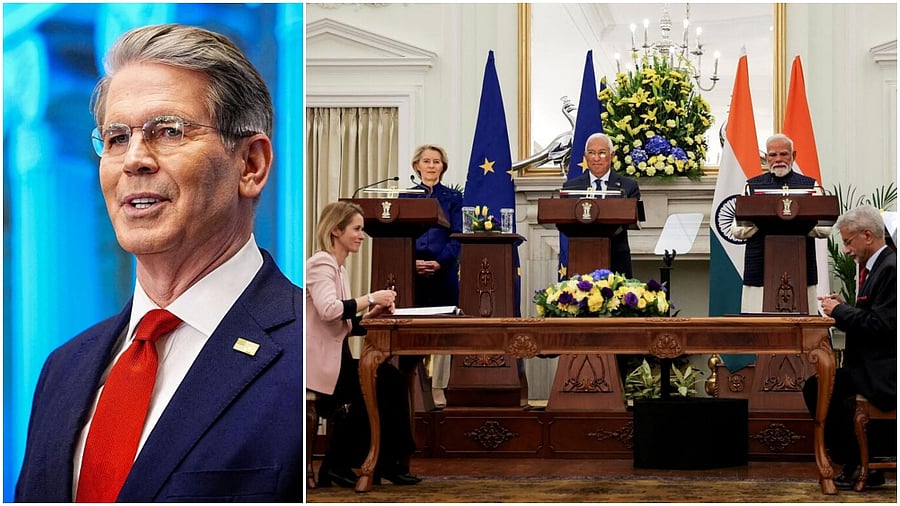 <div class="paragraphs"><p>European Union High Representative for Foreign Affairs and Security Policy and European Commission Vice-President Kaja Kallas and India's Foreign Minister Subrahmanyam Jaishankar sign an EU–India Security and Defence Partnership agreement</p></div>