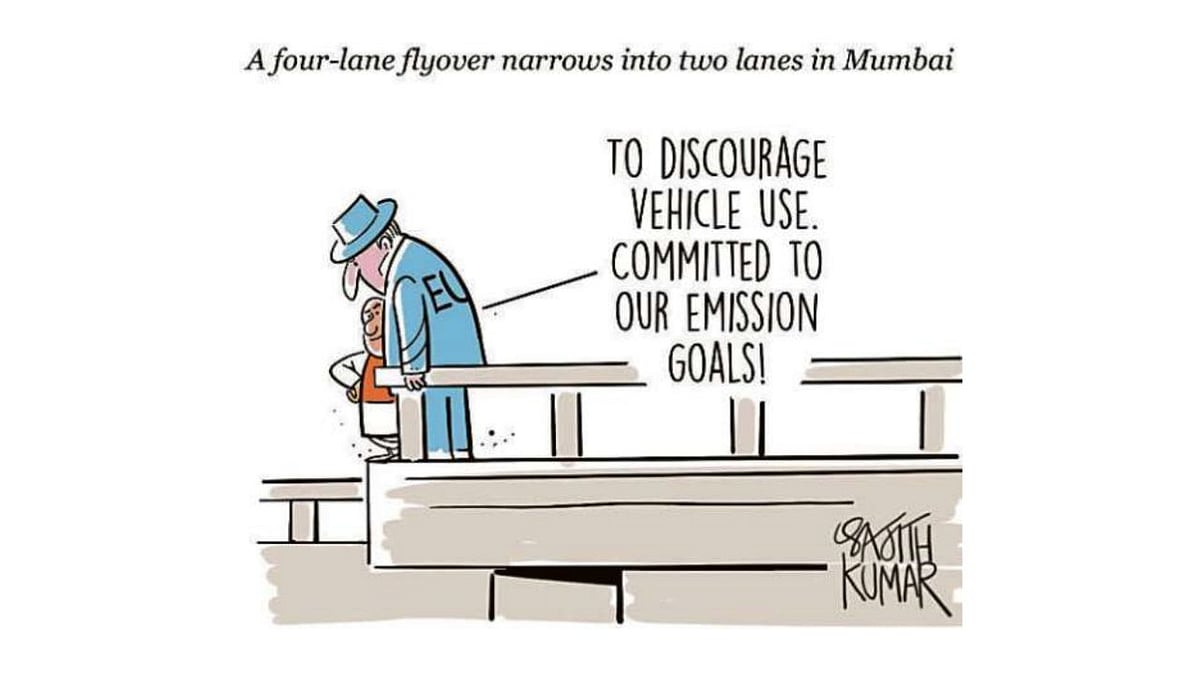 DH Toon Sparks Debate on Discouraging Vehicle Use in Urban India