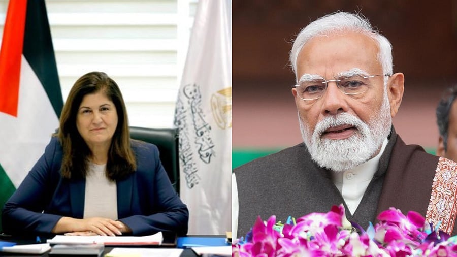 <div class="paragraphs"><p>Varsen Aghabekian Shahin, the minister of foreign affairs and expatriates of the Palestinian Authority and Indian PM Narendra Modi.&nbsp;</p></div>