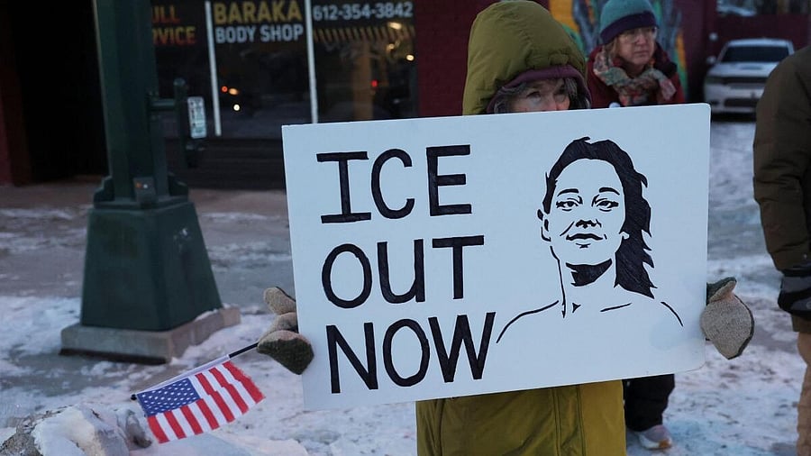 <div class="paragraphs"><p>A demonstrator holds an ilustration of Renee Nicole Good, who was fatally shot by a US Immigration and Customs Enforcement (ICE) agent on January 7, as people protest against the presence of federal immigration agents in Minneapolis, Minnesota.</p></div>