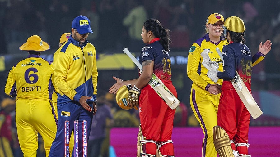 <div class="paragraphs"><p>Royal Challengers Bengaluru's captain Smriti Mandhana and teammate Richa Ghosh shake hands with UP Warriorz players after their victory during a Women's Premier League (WPL) 2026 T20 International cricket match between Royal Challengers Bengaluru and UP Warriorz.</p></div>