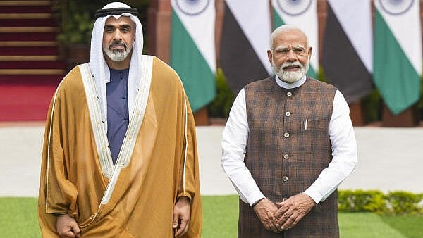 <div class="paragraphs"><p>Prime Minister Narendra Modi with Abu Dhabi’s Crown Prince Sheikh Khaled bin Mohamed bin Zayed Al Nahyan.</p></div>