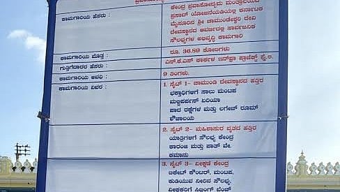 <div class="paragraphs"><p>Board regarding works taken up atop Chamundi Hill in Mysuru. </p></div>