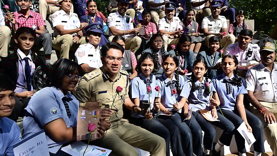 <div class="paragraphs"><p>Joint Commissioner of Police (Traffic) Karthik Reddy interacts with students.&nbsp;</p></div>
