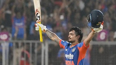 <div class="paragraphs"><p>India's Ishan Kishan celebrates his century during the fifth and final T201 cricket match between India and New Zealand, at the Greenfield International Stadium, in Thiruvananthapuram, Kerala.</p></div>