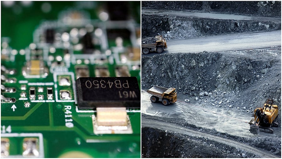 <div class="paragraphs"><p>Representational images of semiconductor chips (R), and mining activities. </p></div>