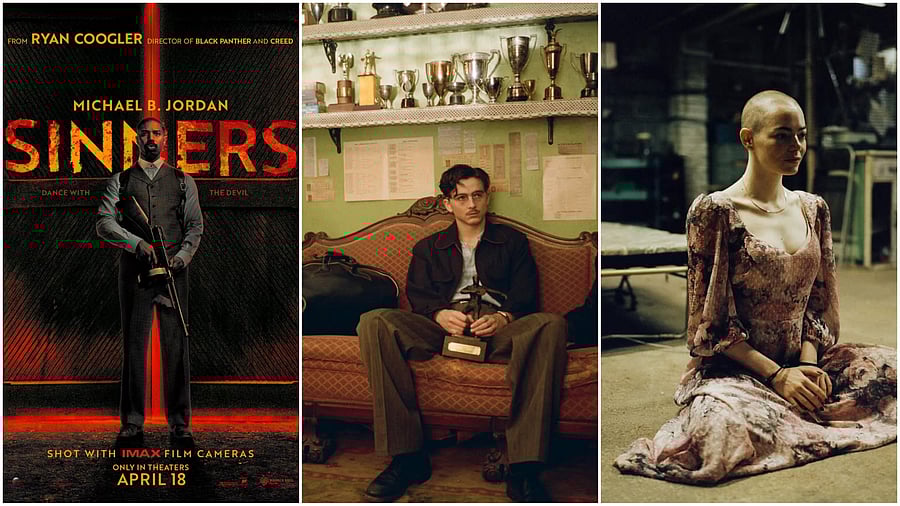 <div class="paragraphs"><p>Poster of <em>Sinners</em> (L), Timothée Chalamet in <em>Marty Supreme </em>(Centre) and Emma Stone in <em>Bugonia</em>.</p></div>