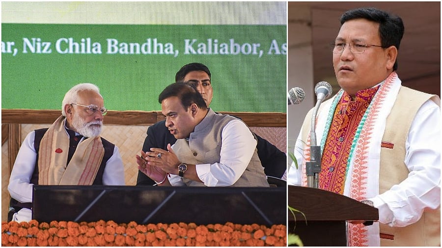 <div class="paragraphs"><p>Prime Minister Narendra Modi with Assam Chief Minister Himanta Biswa Sarma(L),&nbsp;President of UPPL Pramod Boro</p></div>
