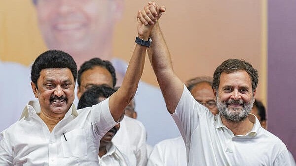 <div class="paragraphs"><p>File photo of DMK chief and Tamil Nadu Chief Minister M K Stalin and Congress leader Rahul Gandhi </p></div>