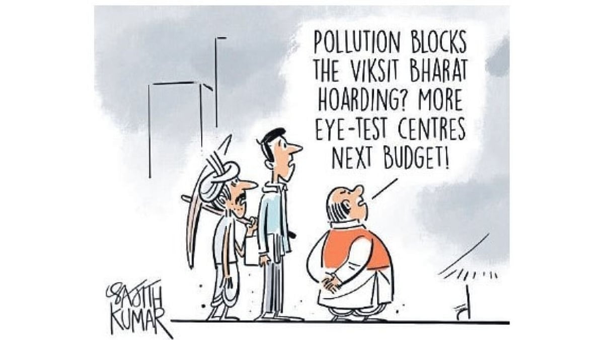 Pollution Clouds Viksit Bharat Vision, Cartoon Highlights Environmental Crisis