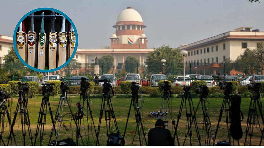 <div class="paragraphs"><p>Supreme Court of India, (inset) cricket bats on display</p></div>