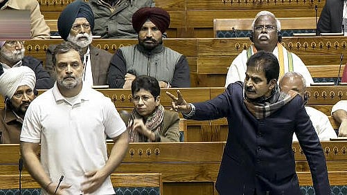 <div class="paragraphs"><p>Congress members, led by Leader of Opposition Rahul Gandhi, staged a protest outside Parliament building against suspension of party members from the Lok Sabha.</p></div>