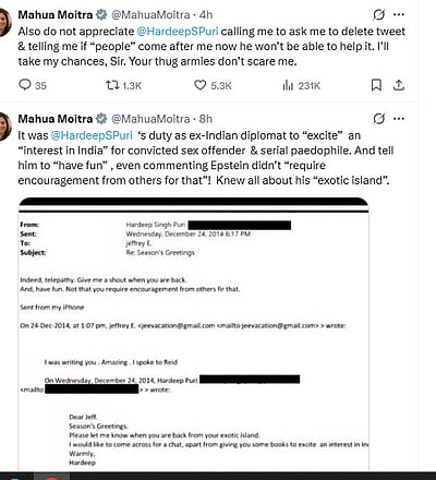 'Asked to delete tweet': Row over Epstein files continues, Mahua Moitra