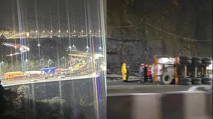 <div class="paragraphs"><p>Traffic chaos on Mumbai-Pune Expressway after tanker overturns; passengers stuck for over 12 hours share visuals online.</p></div>