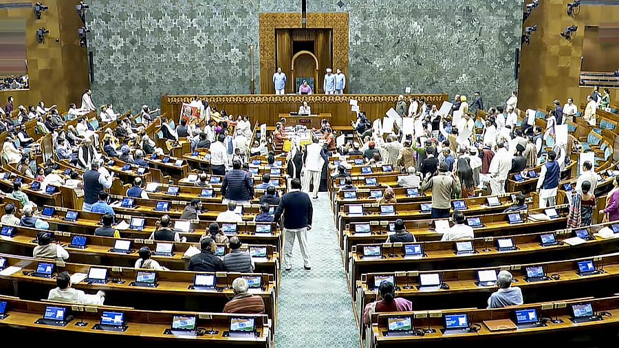 <div class="paragraphs"><p>Opposition MPs protesting&nbsp;in the Lok Sabha during the Budget session of Parliament in New Delhi on Wednesday, February 4, 2026.<br></p></div>