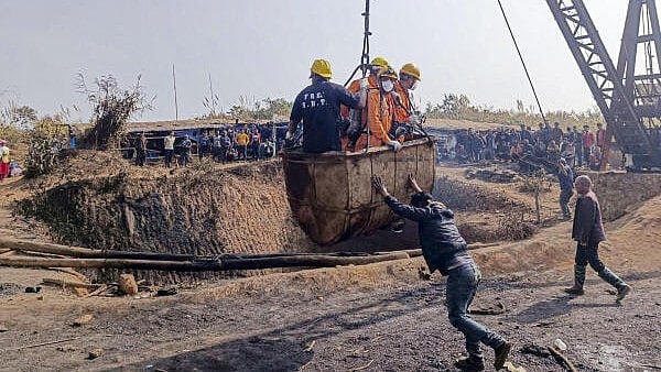 <div class="paragraphs"><p>Search and rescue operation underway after an explosion in an illegal coal mining site at Thangsku area, in East Jaintia Hills district, Meghalaya.</p></div>