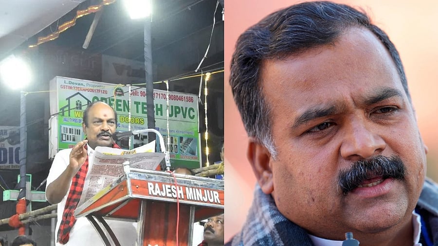 <div class="paragraphs"><p>DMK’s election in-charge for Puducherry and Lok Sabha MP S Jagathrakshakan and&nbsp;Congress MP from Tamil Nadu Manickam Tagore.</p></div>