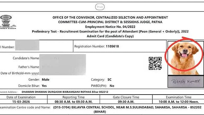 Bihar Candidate's Admit Card Features Dog Photo, Sparks Viral Laughter Online