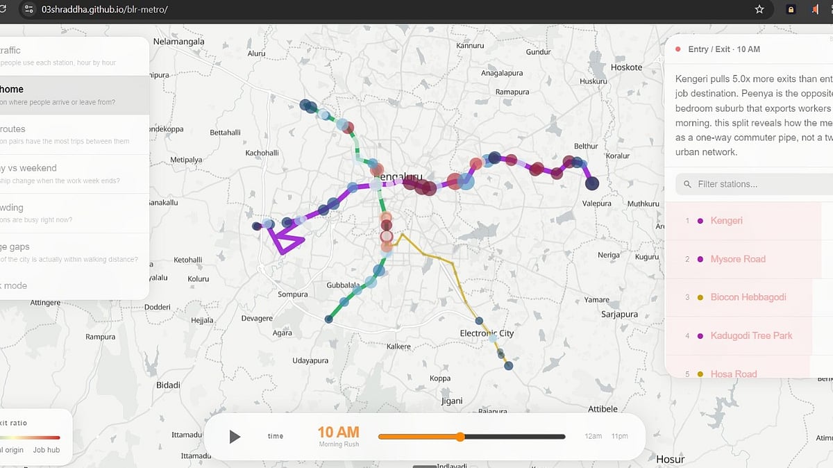 Bengaluru Techie Creates Interactive Map for Namma Metro Commute Analysis