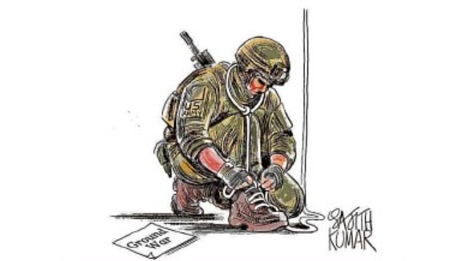 Deccan Herald Cartoon Satirizes Escalating Ground War Tensions