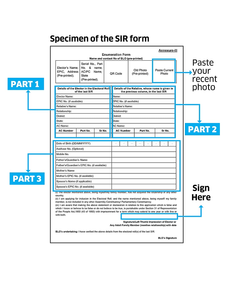 Sir Form Example SIR form: How to fill voter enumeration form offline: step-by-step guide