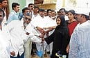 Legislator Varthur Prakash launching work on construction of cement roads in Kolar on Wednesday. DH Photo