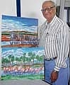 Lively :Sampath Kumaran with his paintings.
