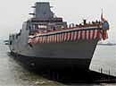 Second warship of Project 15 A of Indian Naval Service after its launch from the Mazagaon Dock in Mumbai on Friday. PTI