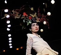 An Indian model showcases a creation by Indian designer Varun Bhal during the third day of the HDIL India Couture Week in Mumbai