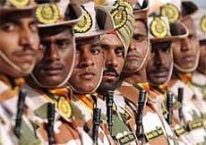 An Indo-Tibetan Border Police (ITBP) contingent marches during the 48th raising day of the ITBP in New Delhi on October 23, 2009.