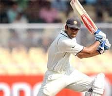 Rahul Dravid plays a shot on the first day of the first cricket Test match between India and Sri Lanka in Ahmedabad on Monday. AFP