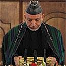 Afghan President Hamid Karzai during his swearing in ceremony as the country's president for another five years in Kabul on Thursday. AFP