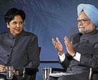 good times: Prime Minister of India Manmohan Singh applauds as PepsiCo CEO Indra Nooyi looks on at the United States Chamber of Commerce in Washington on Monday. reuters