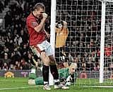 right on top: Manchester Uniteds Nemanja Vidic celebrates after scoring against Wolverhampton Wanderers. AFP