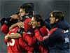 Catania midfielder Mariano Izco of Argentina (centre), who scored the winning goal in their Serie A soccer match against Juventus at the Olympic stadium in Turin, Italy on Sunday, Catania won 2-1. AP