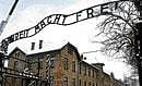 An exact replica of the Arbeit Macht Frei sign, which was hung in place of the original that was stolen on Friday. AP