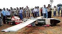 Nishant (UAV) crashlanded at Chikkatumutagiri in Bangarpet on Friday. DH photo