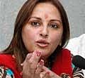 Samajwadi Party leader Jaya Prada gestures during a news conference in New Delhi on Sunday. PTI