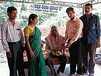 Writer and newspaper collector Umesh Rao Ekkar being feted at his residence in Ekkar in Mangalore taluk on Sunday.