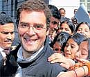 AICC General Secretary Rahul Gandhi with students during his visit to Womens College in Patna on Tuesday. PTI
